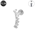 Piercing en titane F136 avec zircons cœur et rectangle et disque arrière plat - Gemmes Courbées-Argent