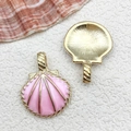 Pink enamel scallop shell pendant with gold plating and pearl detail for DIY jewelry - 20x26mm Large Shell / Pink