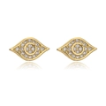 Close-up of 18K gold plated eye-shaped stud earrings with micro-paved sparkling crystals - Eye