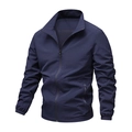 Men's dark blue outdoor casual jacket with stand collar and breathable mesh lining - M / Navy Blue