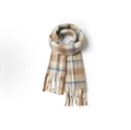 Thick winter mohair scarf with beige and brown plaid patterns and fringe detail - Fresh Camel Coffee Plaid
