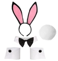 Pink and white bunny ear accessory set with collar, cuffs, and plush tail - Black & Pink 4-Piece Set