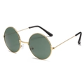 Retro round sunglasses featuring a slim gold metal frame and dark green tinted lenses - G15 Dark Green Lens