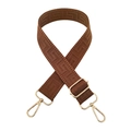Adjustable caramel brown wide bag strap with geometric patterns and gold metal buckles - Dark Brown / Gold Buckle