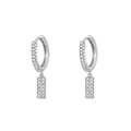 Silver rectangular geometric hoop earrings with sparkling micro-pave zircon crystals - Letter I / Silver
