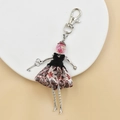 Handmade doll keychain with pink crackle bead head and red plaid skirt for bags - 19-Red Black Plaid Doll