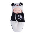 Mini reborn doll wearing cute black and white panda plush sleeping bag onesie - Little Panda Sleeping Baby (OPP Bag)