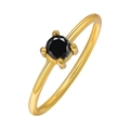 Minimalist gold-plated steel ring featuring a round black zircon with four-prong setting - Gold/Black Stone (RC-612GB)