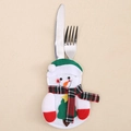 Christmas snowman cutlery holder with festive green hat and red plaid scarf for table decor - Tree Snowman