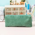 Green corduroy pencil case with a minimalist rectangular design and matching zipper - Dark Green