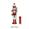 38cm wooden Nutcracker King in red and white uniform with golden scepter and gift box - Strawberry Scepter(TN3846)