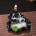 Ceramic backflow incense burner with black lotus leaf design and flowing smoke effect - Charm