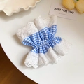 Blue plaid wrist sleeves with white lace embroidery trim in a sweet forest style - Scrunchie / Blue Mesh