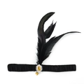 Bandeau Gatsby 1920 noir avec plume et pierre ambre sur base argentée - 1920 - Pendentif Doré