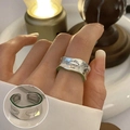 Silver chunky ring with green inner lining and engraved text on a female finger - JZ6280 Silver Green Two-Tone Text Engraved Wide Ring