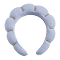 Light blue sponge headband with twisted cloud design and golden rhinestone stripes - Single Headband (Terry Cloth) / Sky Blue with Rhinestones