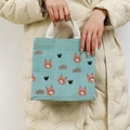 Light green canvas tote bag with fox pattern and convenient front pocket for daily use - Forest Animal Green