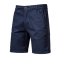Detailed close-up of navy blue cotton casual shorts for men with straight fit and smooth texture - Navy Blue
