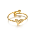 Adjustable gold ring with crystal heart center and minimalist open band design - Style 7 - Heart Pave