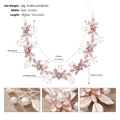 Detailed view of rose gold bridal headband with rhinestones, pearls and dimensions - Rose Gold