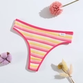 Colorful striped ribbed cotton thong for women with low waist and skinny straps - Orange & Yellow