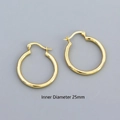 Polished 18K gold plated S925 sterling silver hoop earrings with 25mm inner diameter - Inner Diameter 25mm / Gold