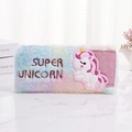 Regenbogen Einhorn Plüsch Federtasche mit Super Unicorn Stickerei und weichem Kunstfell - Regenbogenfarben