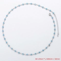 Detail of silver chain necklace with inlaid blue round stones showing length and width dimensions - Necklace / Platinum / Turquoise Blue Zirconia