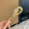 Elegant gold metal hair claw clip with twisted geometric design and sparkling rhinestones - Full Rhinestone Twist Clip - Gold