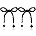 Elegant vintage black beaded bow earrings with gold accents on a white background - ZW1813 Gold-Black Beaded