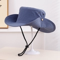 Détail du chapeau de soleil bleu marine pour enfant avec cordon et boutons pressions - 54cm (3-8 ans) / Bleu