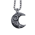 Retro stainless steel moon crater pendant necklace with box chain for men and women - Meteorite Crater Moon Pendant (Chain Not Included) (C0716) / Steel