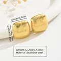 Golden square stainless steel stud earrings with vertical striped texture details - Vertical Striped Square (FYD6134)
