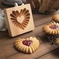Square beechwood cookie mold with heart pattern and matching jam-filled biscuit - Sandwich Heart