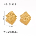 Detail view of 18K gold plated square earrings with hammered texture and dimensions - Gold Hammered Double Layer Square Style (NB-E1123) / 18K Gold