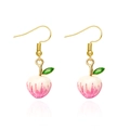 Charming peach drop earrings with pink gradient enamel and green leaf detail - Pink Gradient Peach