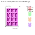Moule silicone tête de lapin 12 cavités violet pour chocolat, pâtisserie et bricolage - 12-Cavités Tête de Lapin (D5116-1D) / 20x12x2.1cm / Violet