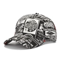 Berretto da baseball giapponese bianco e nero con stampa manga stile retrò - Taglia Unica (Reg. 58cm) / Manga di Moto da Strada (E)
