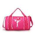 Rose red ballet dance bag for girls with white ballerina silhouette and lace strap - Rose Red (Short Lace Dancer)