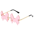 Pink butterfly rimless sunglasses with gold metal temples in a stylish Y2K fashion design - Gold Frame Pink Lenses