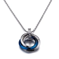 Three-interlocking rings pendant necklace in silver and blue with sparkling crystals - Men's Style (KP59955)
