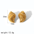Golden stainless steel conch shell earrings with pearl accents measuring 25mm by 16mm - Sea Snail Artificial Pearl Earrings (TE6971-PL-G) / Gold
