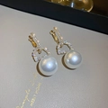 Vintage geometric pearl drop earrings with gold finish and sparkling crystal accents - Pave Zircon Pearl Drop Letter Style / Gold