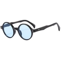 Lunettes de soleil rondes rétro avec verres bleu clair et branches ondulées noires - Noir Brillant Verres Bleus C06