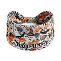 Halloween sports headband featuring orange pumpkins, witch hats, and spooky bat prints - Style 37 (Halloween)