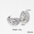 Polished silver textured teardrop earrings in a hollow woven design, 31.2mm x 20mm size - Woven Hollow Style (PDE2226) / Silver