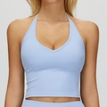 Brassière de sport dos nu bleu ciel avec col en V et coupe ajustée pour le yoga - Bleu