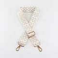 Adjustable beige and cream jacquard shoulder strap with geometric patterns and gold clips - Light Gold Buckle / Off White