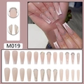 Detail view of pink French press-on nails with rhinestone heart design and 24 pieces set - M019 Heart Rhinestone Nails