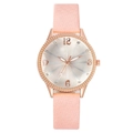 Detail of rose gold watch case with crystal bezel and pink woven leather strap - Pink Watch Only